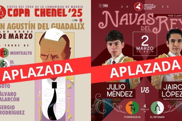 Se aplazan los festejos de la Copa Chenel y el Circuito de Novilladas de Madrid